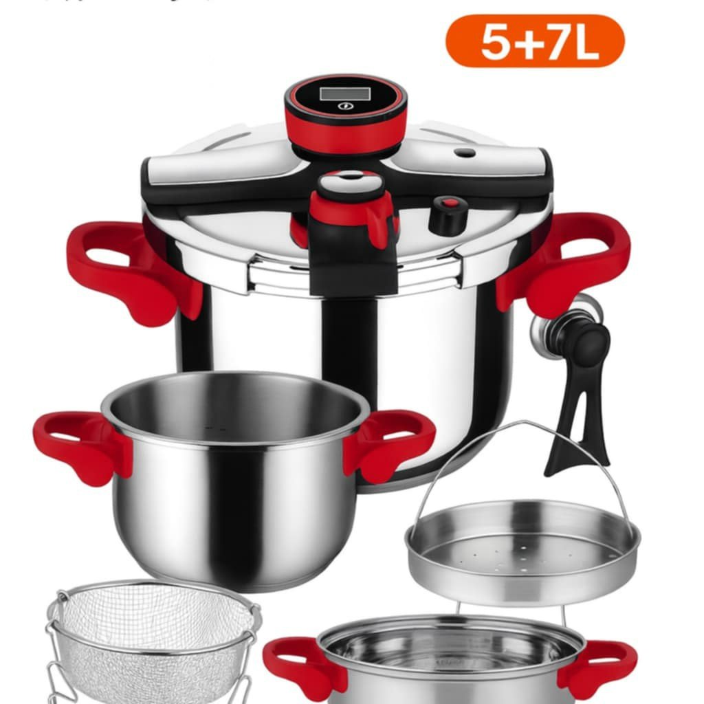 Cocotte 5L+7L en inox 18/10 KitchenLab Rouge