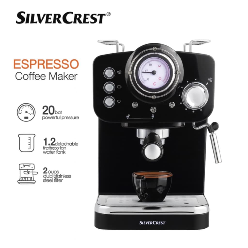 Machine a Café Expresso SilverCrest Café Poudre + cappuccino 20 Bars 1100W 1.2L SilverCrest CM5013-CB