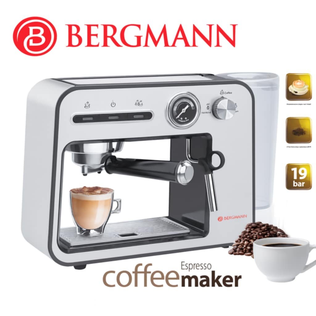 Machine a Café inox Expresso Café Poudre + cappuccino 19 Bars 1450W Bergmann