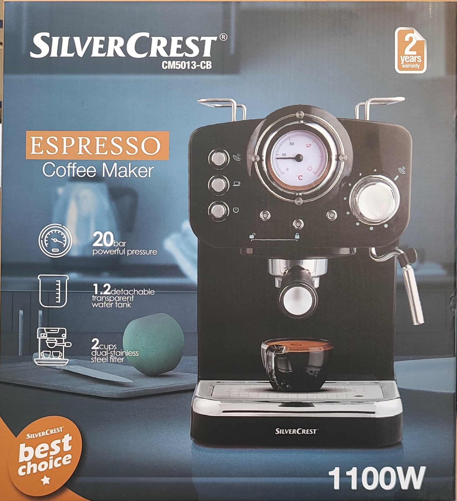 Machine a Café Expresso SilverCrest Café Poudre + cappuccino 20 Bars 1100W 1.2L SilverCrest CM5013-CB – Image 2