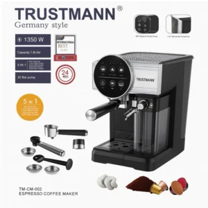 Machine à café et Lait inox 5 en1 Multi Capsules 1350W 20 Bar TRUSTMANN® TM-CM-002
