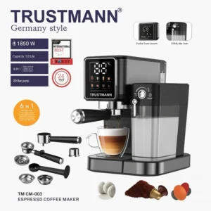 Machine à Café et lait inox 6 en 1 Multi Capsules 1850W 20 Bar TRUSTMANN TM-CM-003