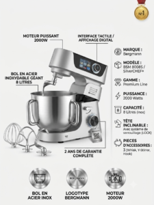 Robot pâtissier professionnel Bergmann – SilverCHEF+ Modèle BSM 8008S