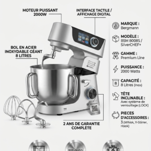 Robot pâtissier professionnel Bergmann – SilverCHEF+ Modèle BSM 8008S