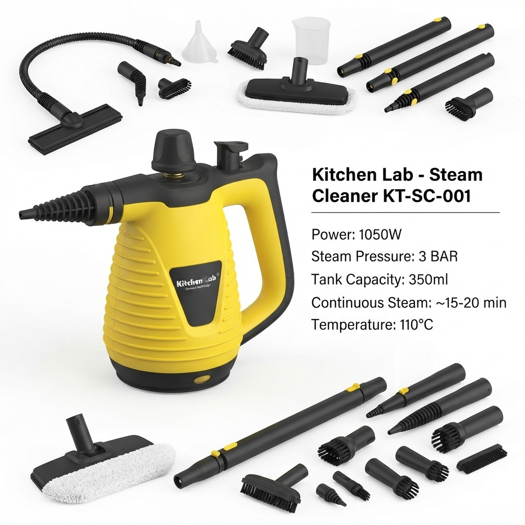 Kitchen Lab KT-SC-001 - Nettoyeur Vapeur Portable Ultra-Polyvalent avec 12 Accessoires