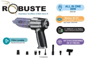 ROBUSTE AM 80 - Aspirateur Souffleur à Main Sans Fil - ALL IN ONE 80W